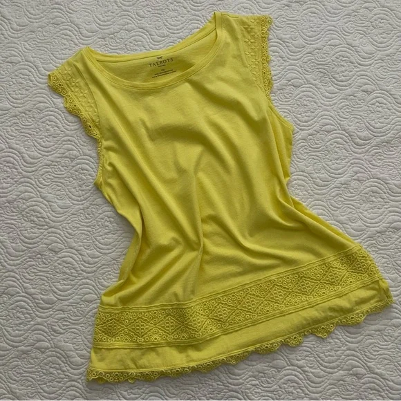 Talbots Top Cap Sleeve Eyelet Lace Trim Size Medium Petite - Picture 5 of 12